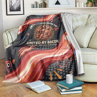 International Bacon Day United By Bacon Blanket Retro Bacon Globe and Cool Bacon Mascot Graphic