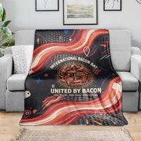 International Bacon Day United By Bacon Blanket Retro Bacon Globe and Cool Bacon Mascot Graphic