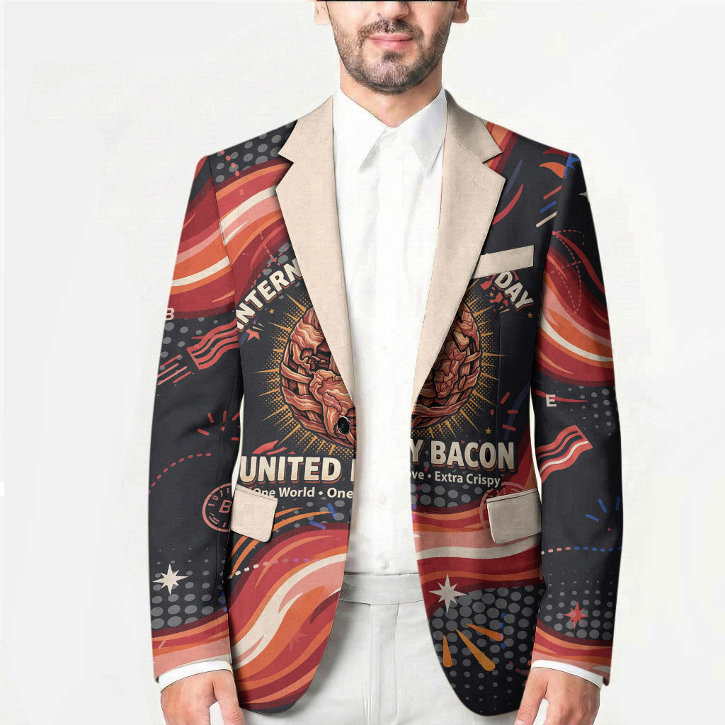 International Bacon Day United By Bacon Blazer Retro Bacon Globe and Cool Bacon Mascot Graphic
