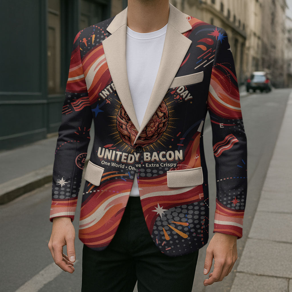 International Bacon Day United By Bacon Blazer Retro Bacon Globe and Cool Bacon Mascot Graphic