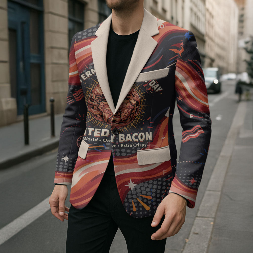 International Bacon Day United By Bacon Blazer Retro Bacon Globe and Cool Bacon Mascot Graphic
