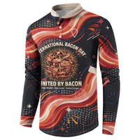 International Bacon Day United By Bacon Button Sweatshirt Retro Bacon Globe and Cool Bacon Mascot Graphic