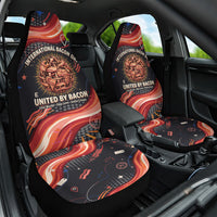 International Bacon Day United By Bacon Car Seat Cover Retro Bacon Globe and Cool Bacon Mascot Graphic