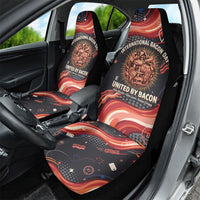 International Bacon Day United By Bacon Car Seat Cover Retro Bacon Globe and Cool Bacon Mascot Graphic