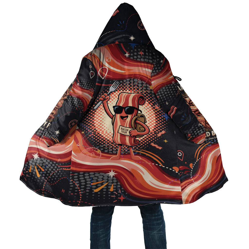 International Bacon Day United By Bacon Cloak Retro Bacon Globe and Cool Bacon Mascot Graphic