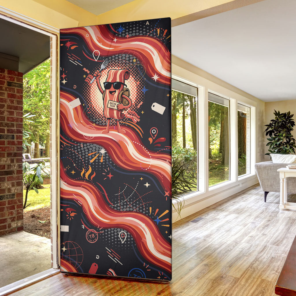 International Bacon Day United By Bacon Door Cover Retro Bacon Globe and Cool Bacon Mascot Graphic