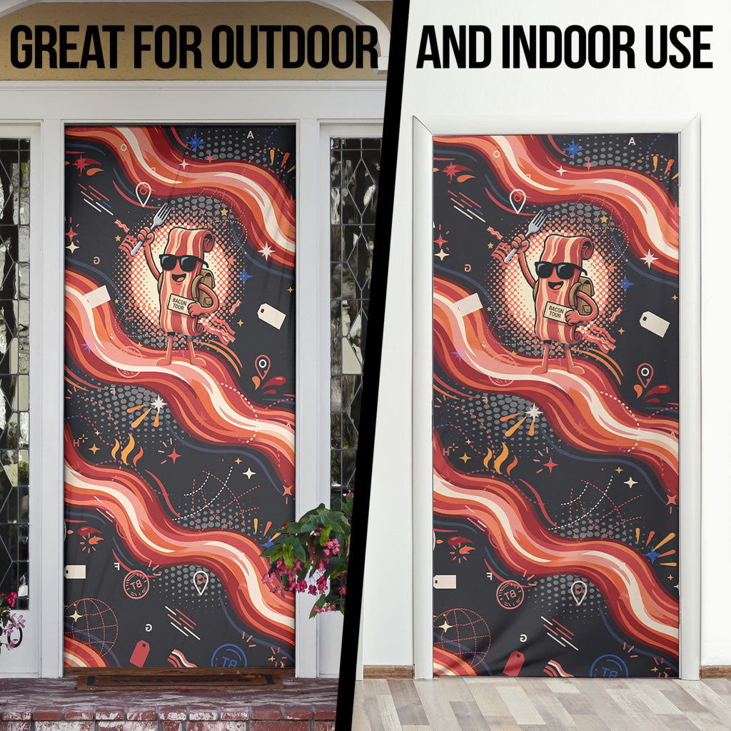 International Bacon Day United By Bacon Door Cover Retro Bacon Globe and Cool Bacon Mascot Graphic