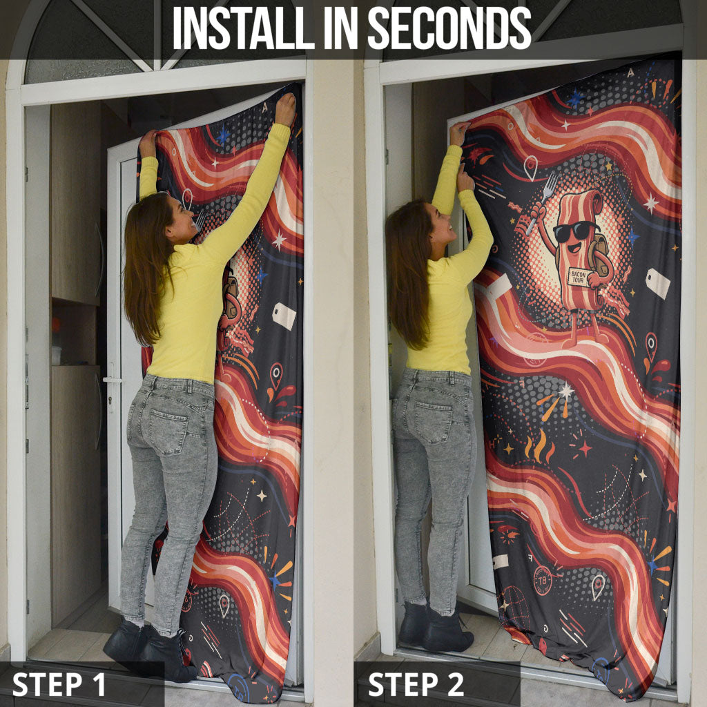 International Bacon Day United By Bacon Door Cover Retro Bacon Globe and Cool Bacon Mascot Graphic