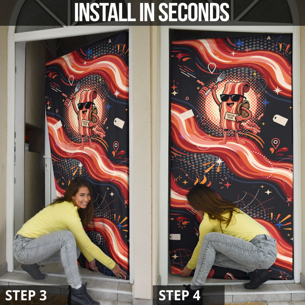 International Bacon Day United By Bacon Door Cover Retro Bacon Globe and Cool Bacon Mascot Graphic