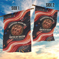 International Bacon Day United By Bacon Garden Flag Retro Bacon Globe and Cool Bacon Mascot Graphic