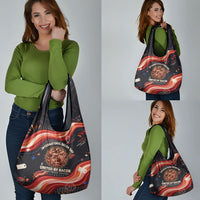 International Bacon Day United By Bacon Grocery Bag Retro Bacon Globe and Cool Bacon Mascot Graphic