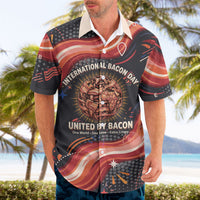 International Bacon Day United By Bacon Hawaiian Shirt Retro Bacon Globe and Cool Bacon Mascot Graphic
