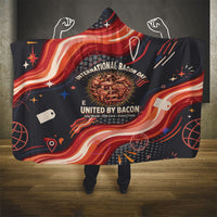 International Bacon Day United By Bacon Hooded Blanket Retro Bacon Globe and Cool Bacon Mascot Graphic