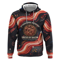 International Bacon Day United By Bacon Hoodie Retro Bacon Globe and Cool Bacon Mascot Graphic