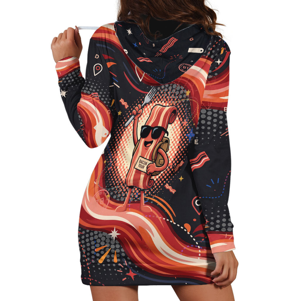 International Bacon Day United By Bacon Hoodie Dress Retro Bacon Globe and Cool Bacon Mascot Graphic