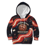 International Bacon Day United By Bacon Kid Hoodie Retro Bacon Globe and Cool Bacon Mascot Graphic