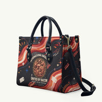 International Bacon Day United By Bacon Leather Bag Retro Bacon Globe and Cool Bacon Mascot Graphic