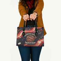 International Bacon Day United By Bacon Leather Bag Retro Bacon Globe and Cool Bacon Mascot Graphic