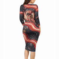 International Bacon Day United By Bacon Long Sleeve Bodycon Dress Retro Bacon Globe and Cool Bacon Mascot Graphic