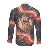 International Bacon Day United By Bacon Long Sleeve Button Shirt Retro Bacon Globe and Cool Bacon Mascot Graphic