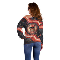 International Bacon Day United By Bacon Off Shoulder Sweater Retro Bacon Globe and Cool Bacon Mascot Graphic