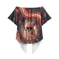 International Bacon Day United By Bacon Off Shoulder Wrap Waist Top Retro Bacon Globe and Cool Bacon Mascot Graphic