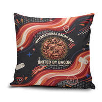 International Bacon Day United By Bacon Pillow Cover Retro Bacon Globe and Cool Bacon Mascot Graphic