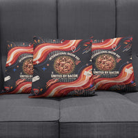 International Bacon Day United By Bacon Pillow Cover Retro Bacon Globe and Cool Bacon Mascot Graphic