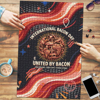 International Bacon Day United By Bacon Puzzle Retro Bacon Globe and Cool Bacon Mascot Graphic