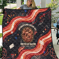 International Bacon Day United By Bacon Quilt Retro Bacon Globe and Cool Bacon Mascot Graphic