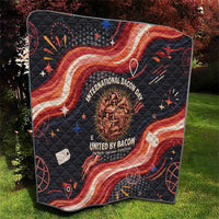 International Bacon Day United By Bacon Quilt Retro Bacon Globe and Cool Bacon Mascot Graphic