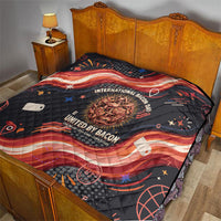 International Bacon Day United By Bacon Quilt Retro Bacon Globe and Cool Bacon Mascot Graphic