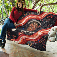 International Bacon Day United By Bacon Quilt Retro Bacon Globe and Cool Bacon Mascot Graphic