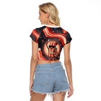 International Bacon Day United By Bacon Raglan Cropped T Shirt Retro Bacon Globe and Cool Bacon Mascot Graphic