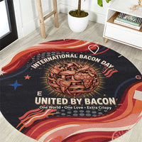International Bacon Day United By Bacon Round Carpet Retro Bacon Globe and Cool Bacon Mascot Graphic
