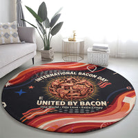 International Bacon Day United By Bacon Round Carpet Retro Bacon Globe and Cool Bacon Mascot Graphic
