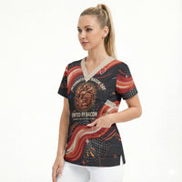 International Bacon Day United By Bacon Scrub Top Retro Bacon Globe and Cool Bacon Mascot Graphic