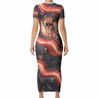 International Bacon Day United By Bacon Short Sleeve Bodycon Dress Retro Bacon Globe and Cool Bacon Mascot Graphic