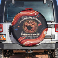 International Bacon Day United By Bacon Spare Tire Cover Retro Bacon Globe and Cool Bacon Mascot Graphic