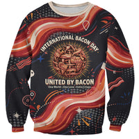 International Bacon Day United By Bacon Sweatshirt Retro Bacon Globe and Cool Bacon Mascot Graphic