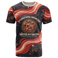 International Bacon Day United By Bacon T Shirt Retro Bacon Globe and Cool Bacon Mascot Graphic