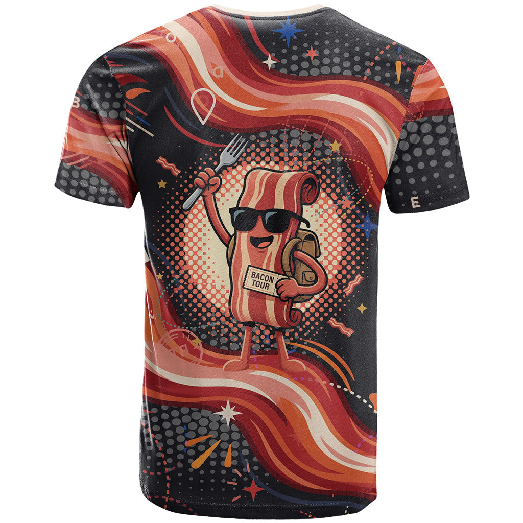 International Bacon Day United By Bacon T Shirt Retro Bacon Globe and Cool Bacon Mascot Graphic