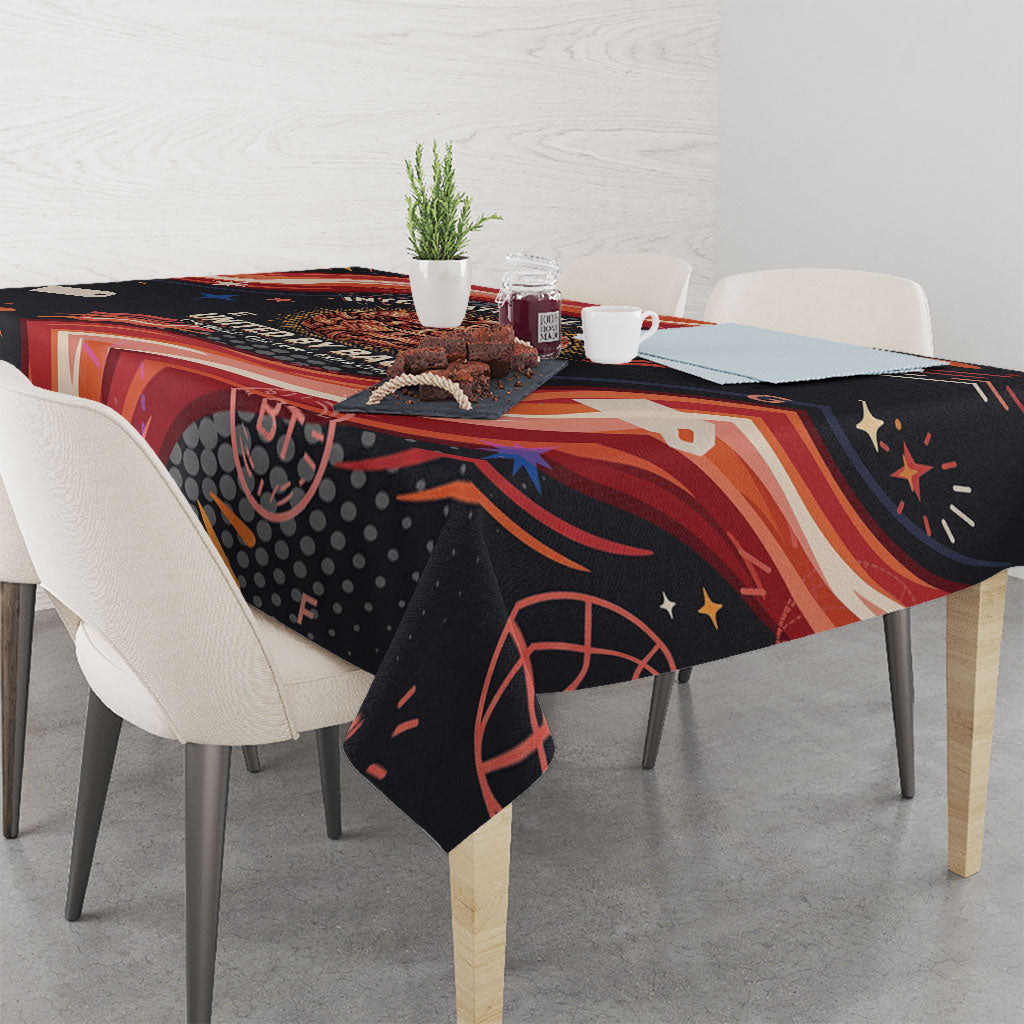 International Bacon Day United By Bacon Tablecloth Retro Bacon Globe and Cool Bacon Mascot Graphic