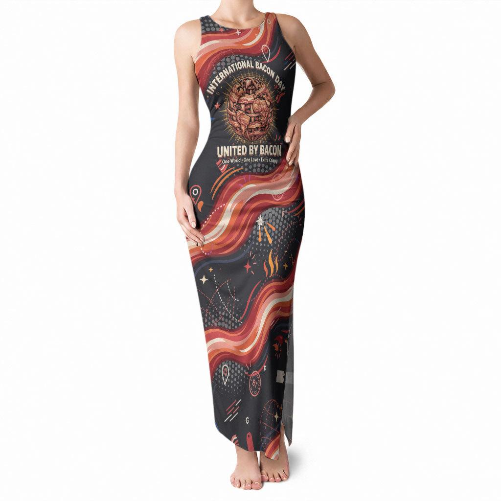 International Bacon Day United By Bacon Tank Maxi Dress Retro Bacon Globe and Cool Bacon Mascot Graphic