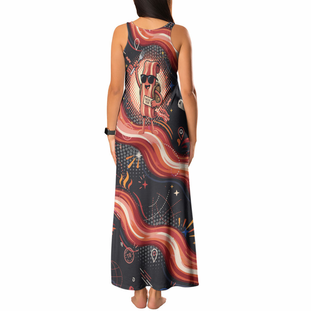 International Bacon Day United By Bacon Tank Maxi Dress Retro Bacon Globe and Cool Bacon Mascot Graphic