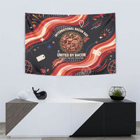 International Bacon Day United By Bacon Tapestry Retro Bacon Globe and Cool Bacon Mascot Graphic