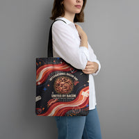 International Bacon Day United By Bacon Tote Bag Retro Bacon Globe and Cool Bacon Mascot Graphic