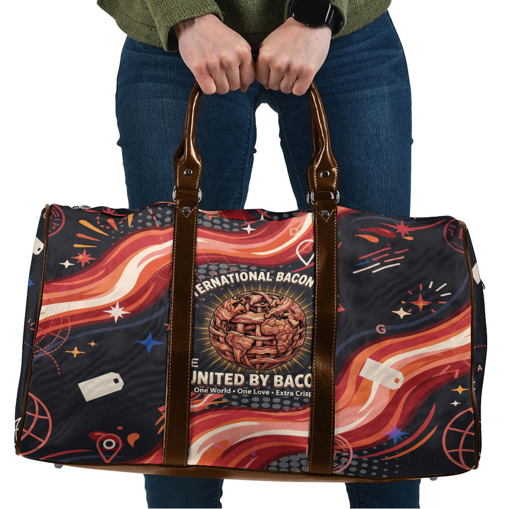 International Bacon Day United By Bacon Travel Bag Retro Bacon Globe and Cool Bacon Mascot Graphic