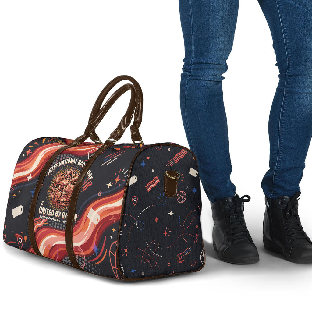 International Bacon Day United By Bacon Travel Bag Retro Bacon Globe and Cool Bacon Mascot Graphic
