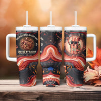 International Bacon Day United By Bacon Tumbler With Handle Retro Bacon Globe and Cool Bacon Mascot Graphic